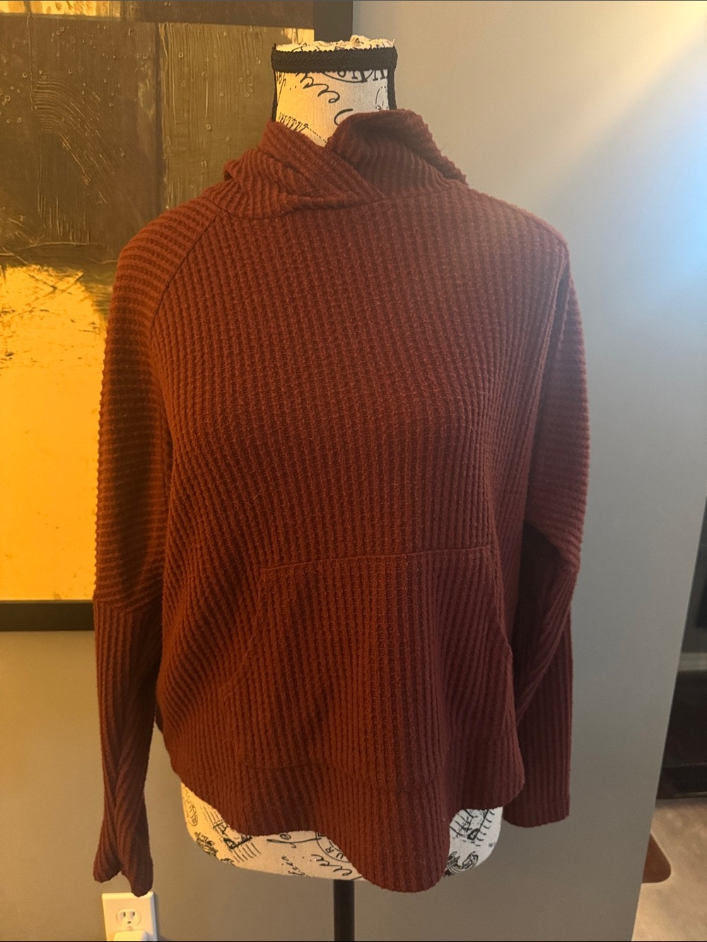 Roxy Waffle Cowl Pullover in Rust